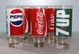 Set of Six Coke Glasses & One 7-Up Glass