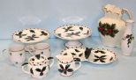 Hand Decorated Holly Compotes, Vase, Divided Dish, Pitcher, Creamer/Sugar & Two Cups