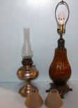 Amber Lamp, Aladdin Lamp & Two Beaded Shades