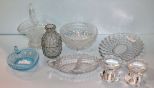 Hobnail Heartshaped Dish, Candlesticks, Bowl, Basket & Trays