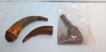 Two Antler Horn Powder Flasks & One Bag Powder Flask