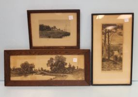 Three Etched Pictures in Frames 