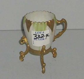Small White Demi Cup on Gold Metal Stand