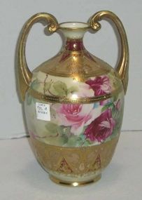Nippon Double Handle Vase with Gold and Jewels