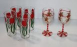 Four Tulip Glasses & Two Gingerbread Men Glasses 