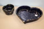 Two Ceramic Heart Shaped Spongeware Pans 