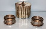 International Silver plate Biscuit Jar & Two Wine Bottle Coasters