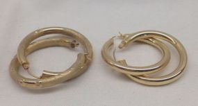 Two Pairs of Ladies 14K Gold Hoop Earrings