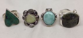 Four Sterling Silver Lady's Turquoise and Gemstone Rings