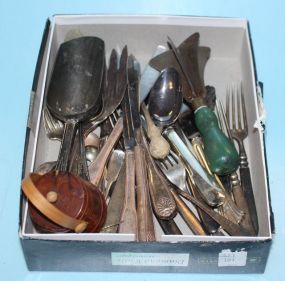 Box Lot of Silverplate Spoons, Forks, Scoop