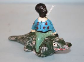 Vintage Cast Iron Alligator with Black Boy Riding