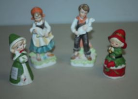 Two Painted Ceramic Christmas Bells, Young Boy and Girl