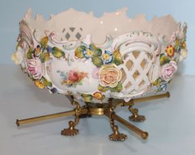 Top to a Hand Painted Porcelain Center Piece on Brass Stand