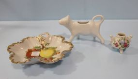 Handpainted Fruit Dish, Footed Vase, and Made in China Cow