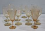 Set of Eleven Etched Wine Glasses