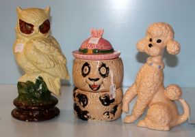 Ceramic Poodle, Ceramic Owl, Japanese Panda Cookie Jar