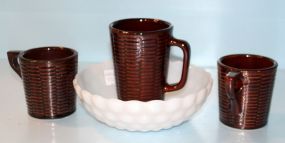 Milk Glass Bowl, Three Mugs