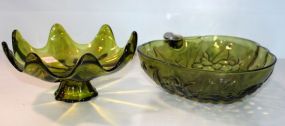 Green Glass Fruit Bowl, Green Glass Compote