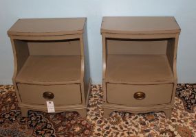Pair of Hand Brushed Distressed Painted One Drawer Nightstand