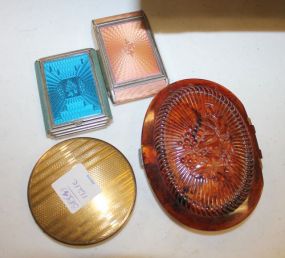 Four Vintage Compacts One faux tortoise shell with sterling catch, two small faux enamel 2