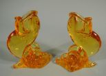 Pair of Heisey by Imperial HCA Dolphin/Fish Candlesticks