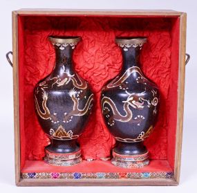 Pair of Black Cloisonn