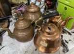 Vintage Turkish Etched Tea Pots and Brass Pitcher