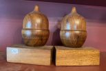 Oak Wood Carved Acorn Bookends