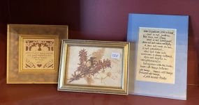 Vintage Paper Cutting Artwork, Pressed Framed Flowers, and Quote