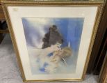 Framed Pastel of Woman and Cherub