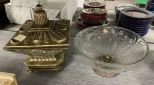 Gold Decorative Center Piece Trinket Box and Glass Center Piece Fruit Bowl