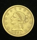 1851 2 1/2 Dollar 21.6k Gold Liberty Head