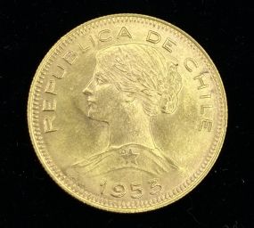 1953-So REPUBLICA DE CHILE Cien Pesos  90% Gold Coin