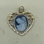 14k Dual Gold Angel Cameo Heart Pendant