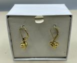 Ladies Solid 18k Gold Puff Heart Drop Earrings