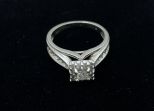 Ladies 14k White Gold 1/4ct Genuine Princess Cut Diamond Center Halo Ring SZ: 6.25