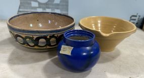 Mexico, Yellloware, and Blue Pottery Bowls and Vase