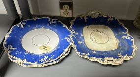 1800's Blue Porcelain Footed Plate and Serving Plates