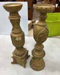 Two Gold Painted Candle Stands