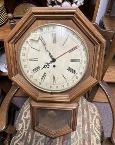 Late 20th Century Oak Octagon Wall Clock