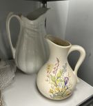 White Ironstone Wash Pitcher and Ceramic Pitcher