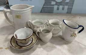 Assorted Porcelain Pitcher, Creamers, and Cup & Saucer