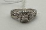 10k White Gold Princess Cut Cluster Diamond Ring Size: 5.75