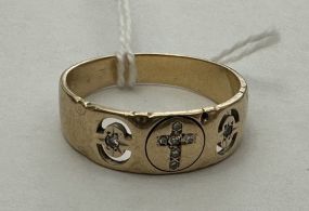 Men's Vintage 14k Gold Diamond Cross Ring Size: 11