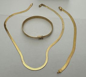 Two 14 Kt Italy Gold Necklaces and 18k Bracelet