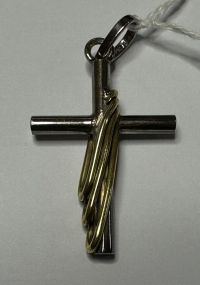 .925 Sterling Cross Pendant w Gold Wash Sash