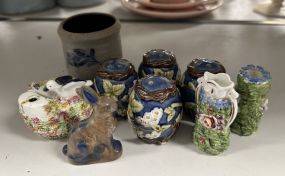 Ceramic Shakers, Rabbit Figurine, and Stoneware Jar