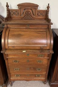 Victorian Walnut Burl Cylinder Desk