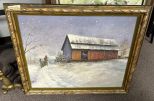 Signed Betty Hamilton Snow Fall Old Barn Painting