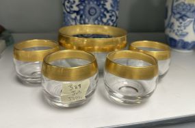 Dorothy Thorpe Style Gold Rim Roly Poly Glasses and Bowl